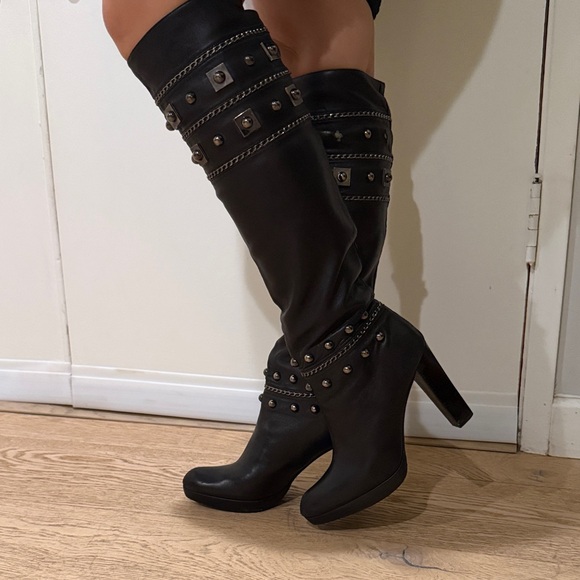 Stuart Weitzman Black Studded Heeled Boots